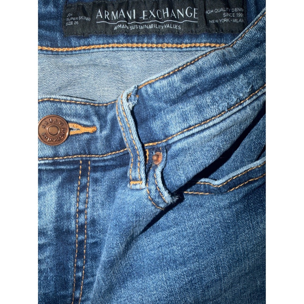 Armani Exchange J01 Super Skinny Distressed Blue Jeans Womens Size 26 6RYJ01 - Picture 2 of 11
